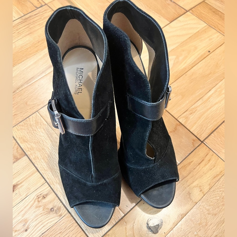 MK 8M leather sexy black peep toe heels - Picture 2 of 6
